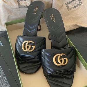 Gucci Black Heels with Gold Logo